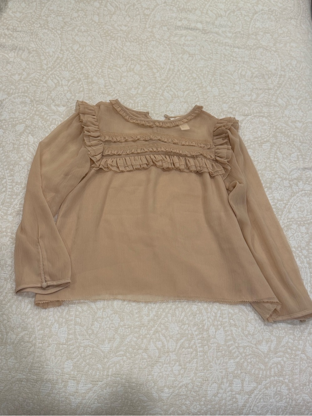 H&M Dusty Peach/Nude Sheer Ruffle Chiffon Blouse Size US 4 / EUR 3